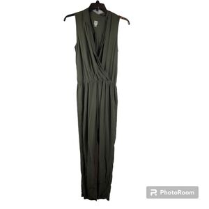 GAP soft‎ jumpsuit Womens Small Modal Black Moss Green Wrap Top Straight leg